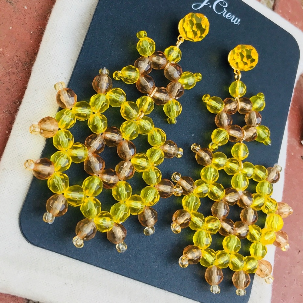 J. Crew Golden Sun Beaded Statement Earrings NWT - Picture 9 of 9